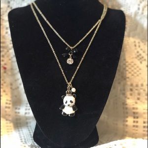 Betsey Johnson panda necklace, double chain